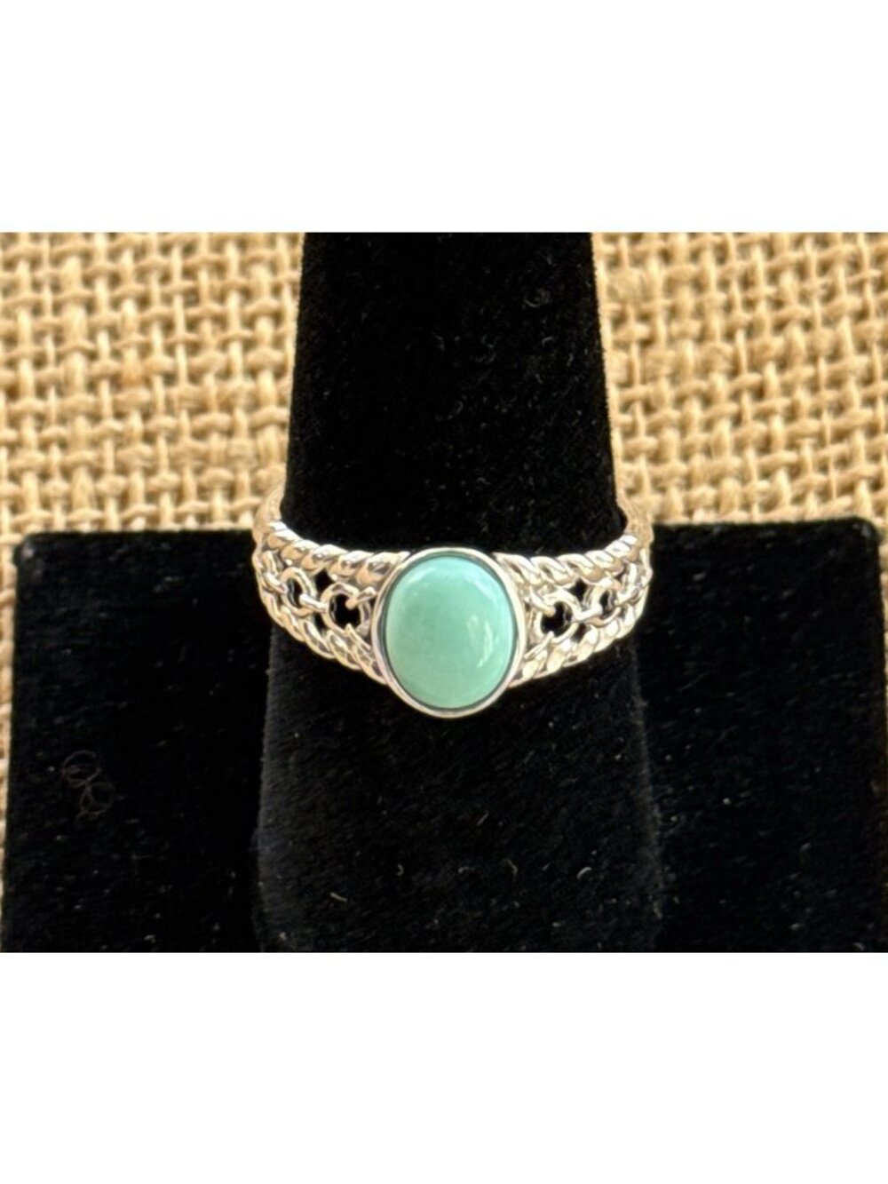 Sleeping Beauty Turquoise Ring Sterling Silver Oval Open Work Motif Shank Sz 9